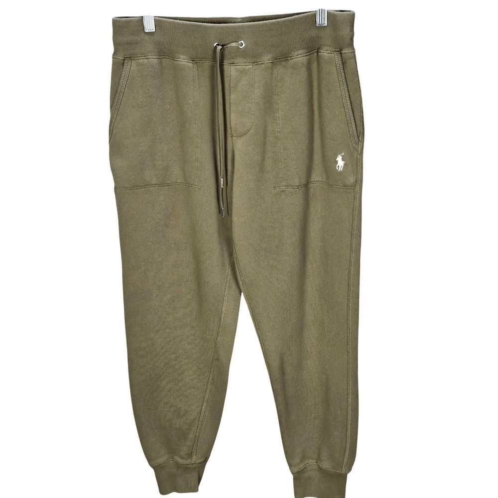 Men's Polo Ralph Lauren Medium Olive Green Fleece Jogger Sweatpants Pony